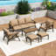 Ensemble de conversation pour l'extérieur 6 pièces avec canapé 3 places, 2 chaises, 2 repose-pieds et table basse pour 7 personnes-131456417