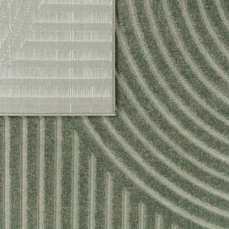 Tapis moderne avec motif de lignes bohémiennes en vert, Rectangle 5 pi 3 po x 7 pi 7 po