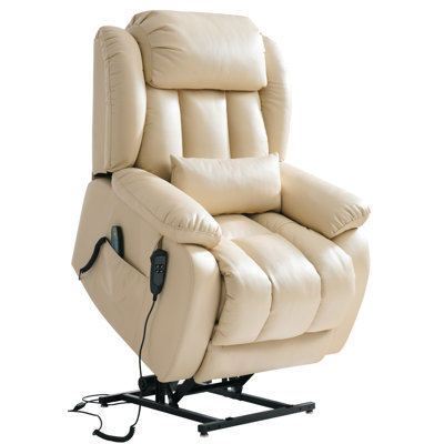 Fauteuil inclinable Power Lift à deux moteurs, fauteuils inclinables à plat Infinite Position pour adultes et personnes âgées avec chaleur et massage, grand, type C, coussin lombaire pour le salon, cuir (beige)
