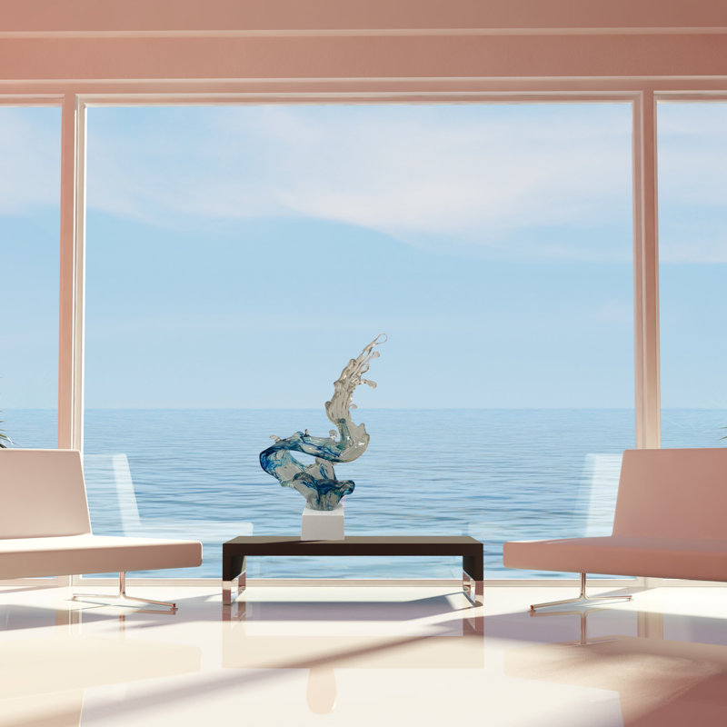 Hiltner Wave Table Resin Handmade Sculpture, 25" H x 21" W x 5" D, Transparent Blue