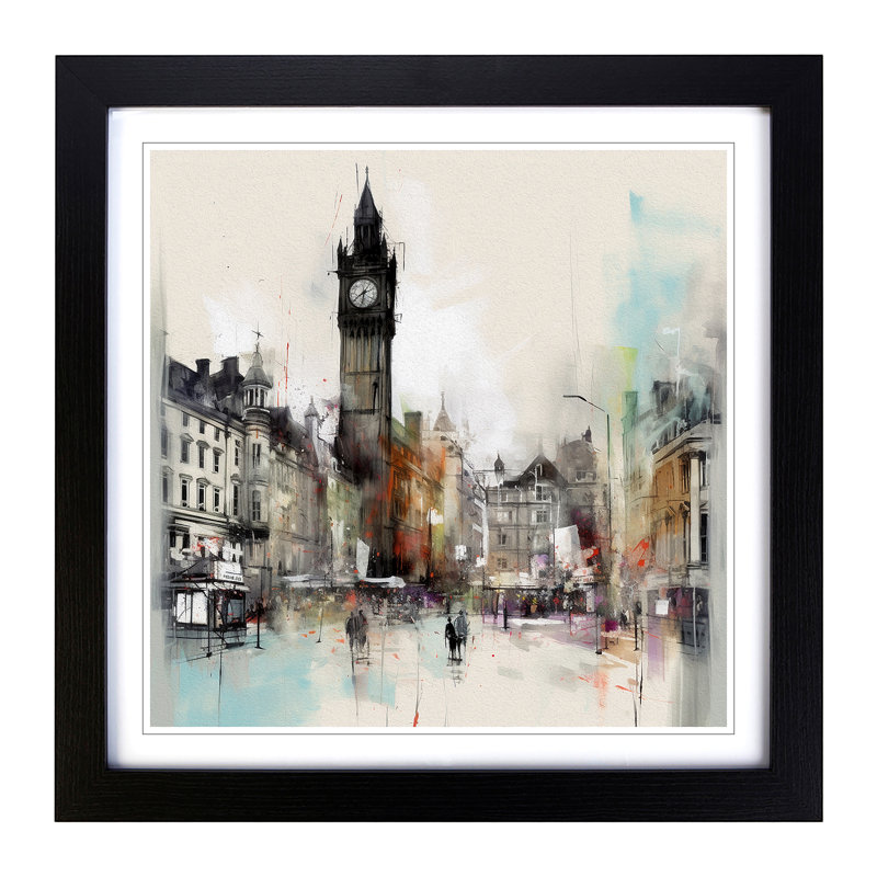 City of Manchester Gestural Art - Framed Print, Black