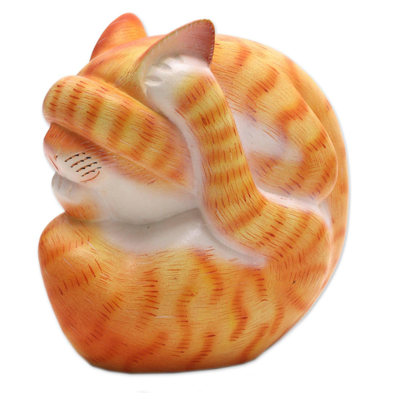 Flexible Cat In Orange Wood Sculpture
