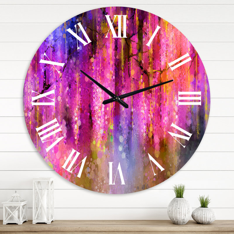 Horloge murale moderne fleur mauve et violet, Médium