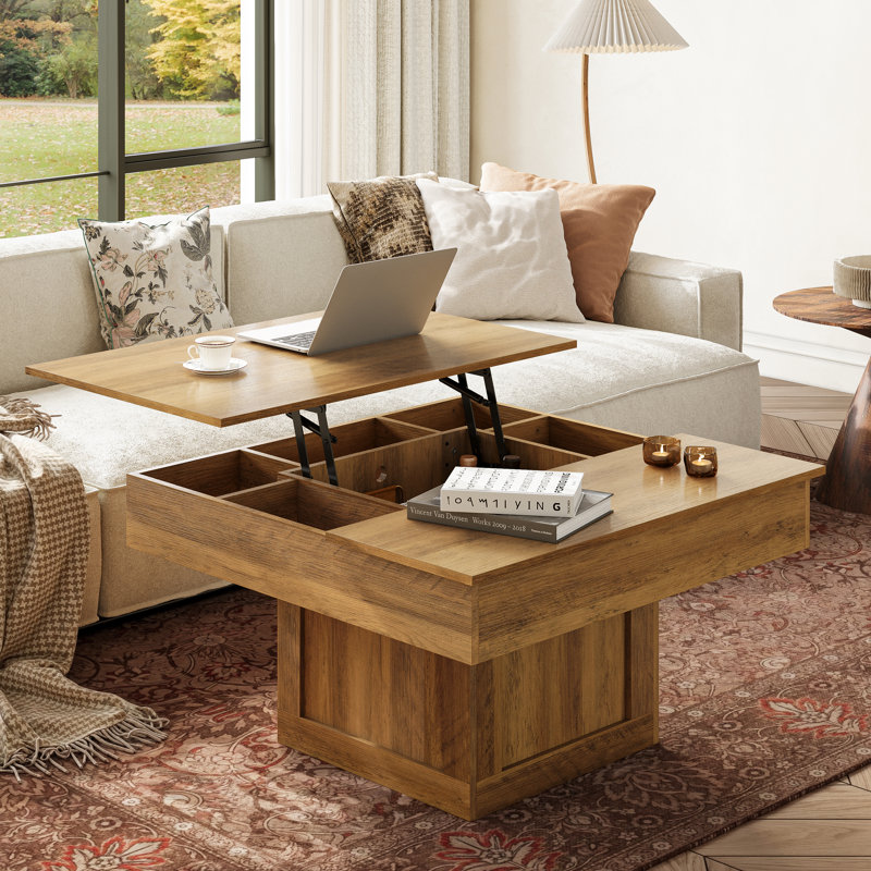 Gardal 30.5" W LED Lift Top Manufactured Wood Coffee Table, Oak, Oak