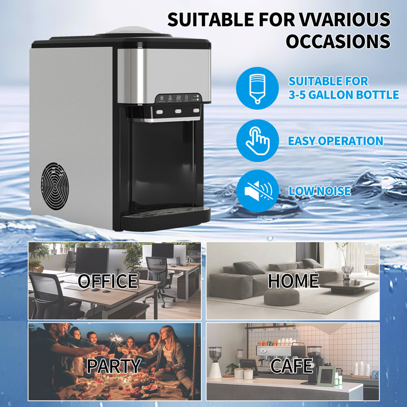 Countertop Top Loading Water Cooler Dispenser with Built-in Ice Maker,44 Lbs in 24H Ice Production & Hot/Cold Water Dispenser,Energy Star 3-5 Gallons Capacity with Smart Frostguard & Whisperquiet Tech (Black)