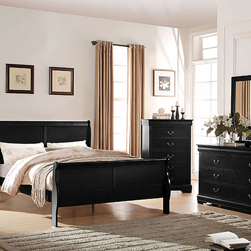 Black 2-Drawer Nightstand, Black