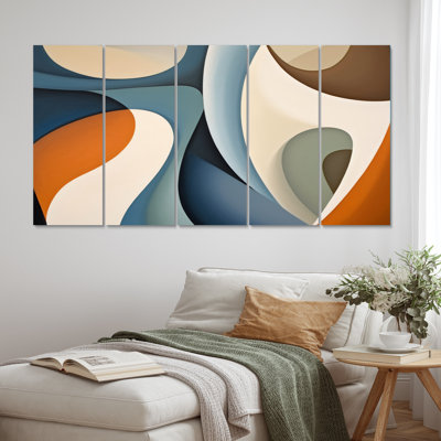 Visions symétriques bleues et orange - formes abstraites, art mural - 5 panneaux égaux