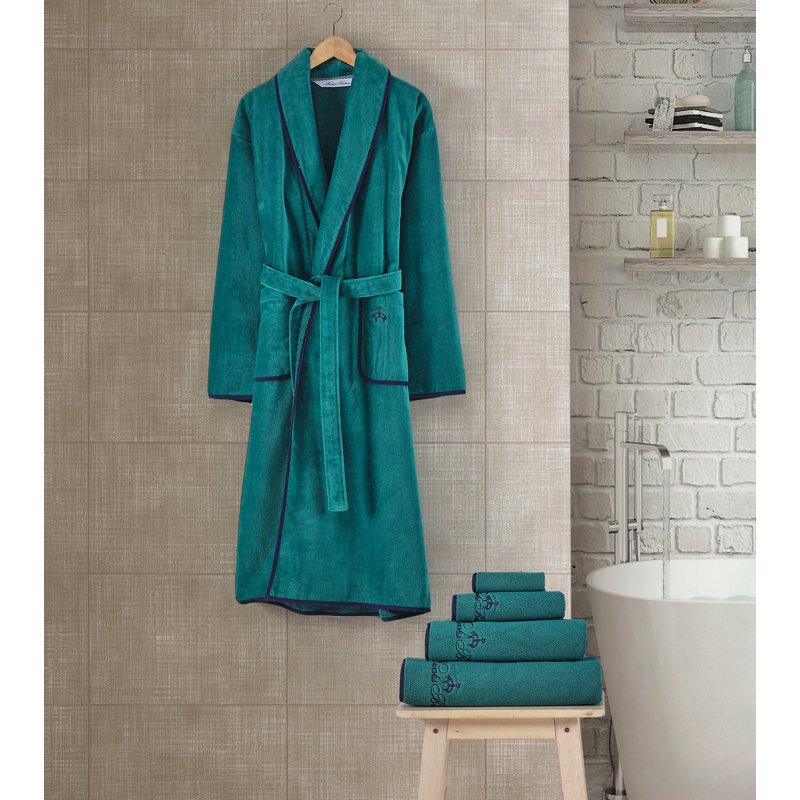 Peignoir 100% coton cheville avec poches, Vert