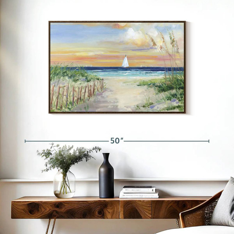 Mettez les voiles II, 37 po x 25 po, Cadre flottant en noyer