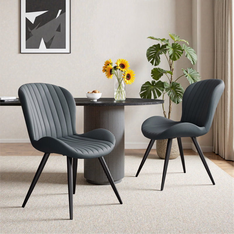 Upholstered Dining Chairs in Scandinavian Style, 4, Dark Grey Faux Leather