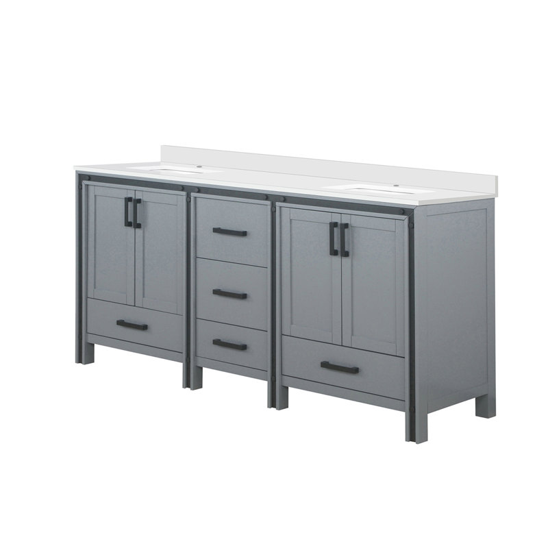 Meuble-lavabo double avec plateau en marbre de culture, Gris foncé