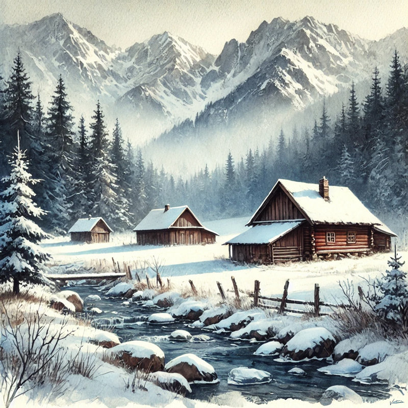Impression sur toile Winter Tranquility Stream, H 20 po x l 20 po x P 1,5 po