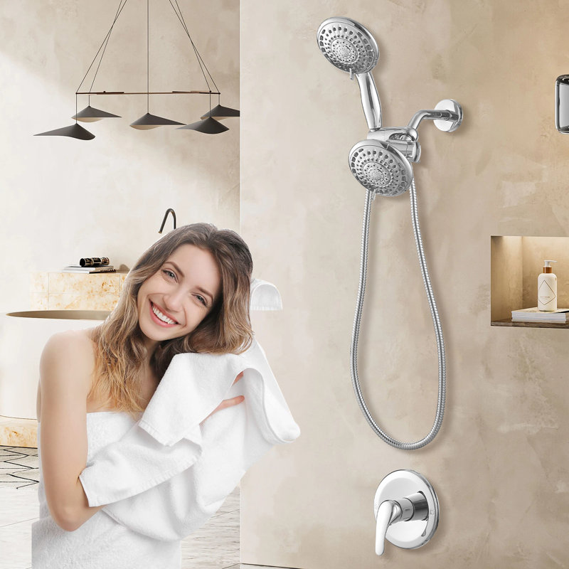 Ensemble de garniture de robinet de douche à une poignée et 6 jets avec garniture 1,8 GPM avec valve et pomme de douche à main filtrée