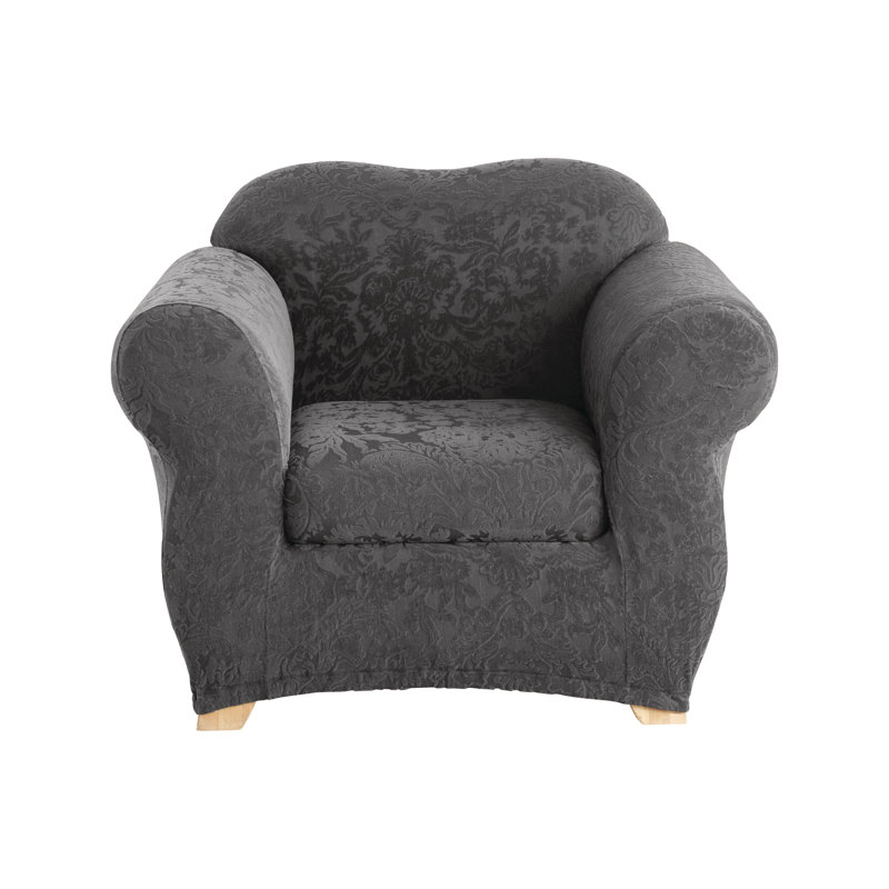 Regal Gray Stretch Jacquard Damask Armchair Slipcover