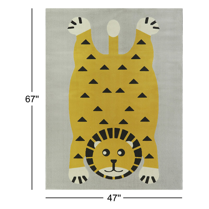 Power Loom Yellow/Black Area Rug, Rectangle 3'11" x 5'7"