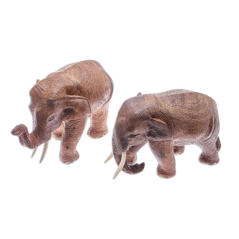Elephant Buddies Wood Sculptures (Pair)
