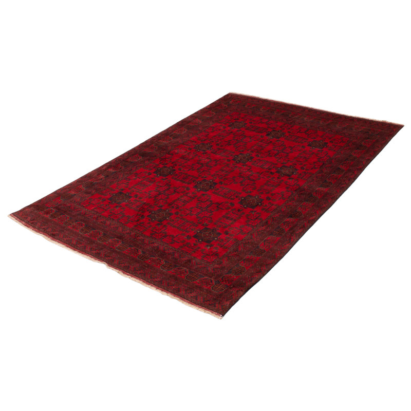 Tapis rouge en laine noué à la main de conception unique 6 pi 5 po x 9 pi 8 po New Age