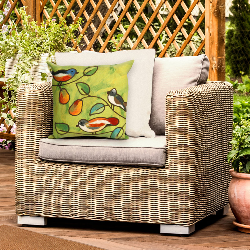  Song Birds Outdoor Square Pillow Cover & Insert, 20" x 20", Green