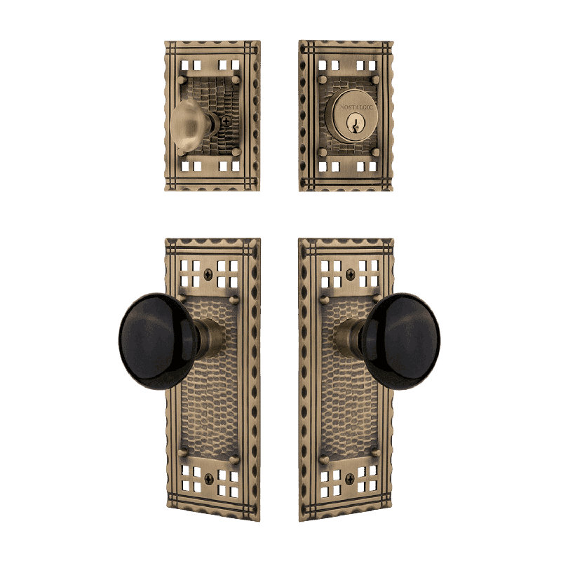 Nostalgic Warehouse Craftsman Entry Set with Porcelain Knob, Black/Antique Brass, 2.375
