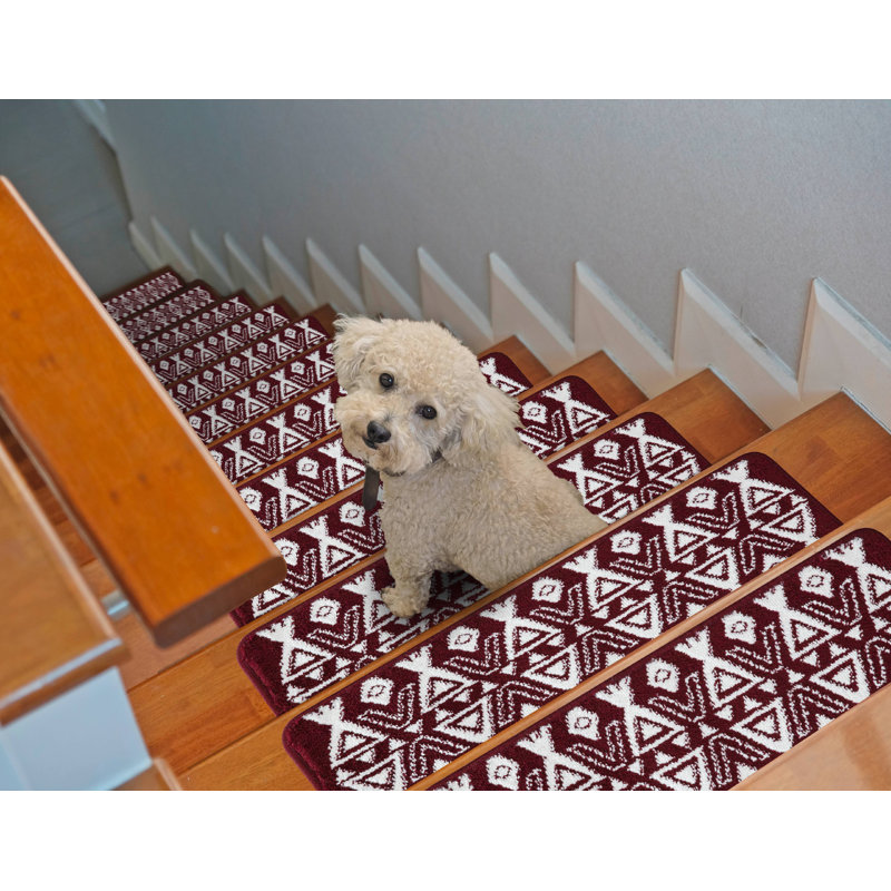 Tapis d’escalier rouge doux et vibrant treillis Arelious
