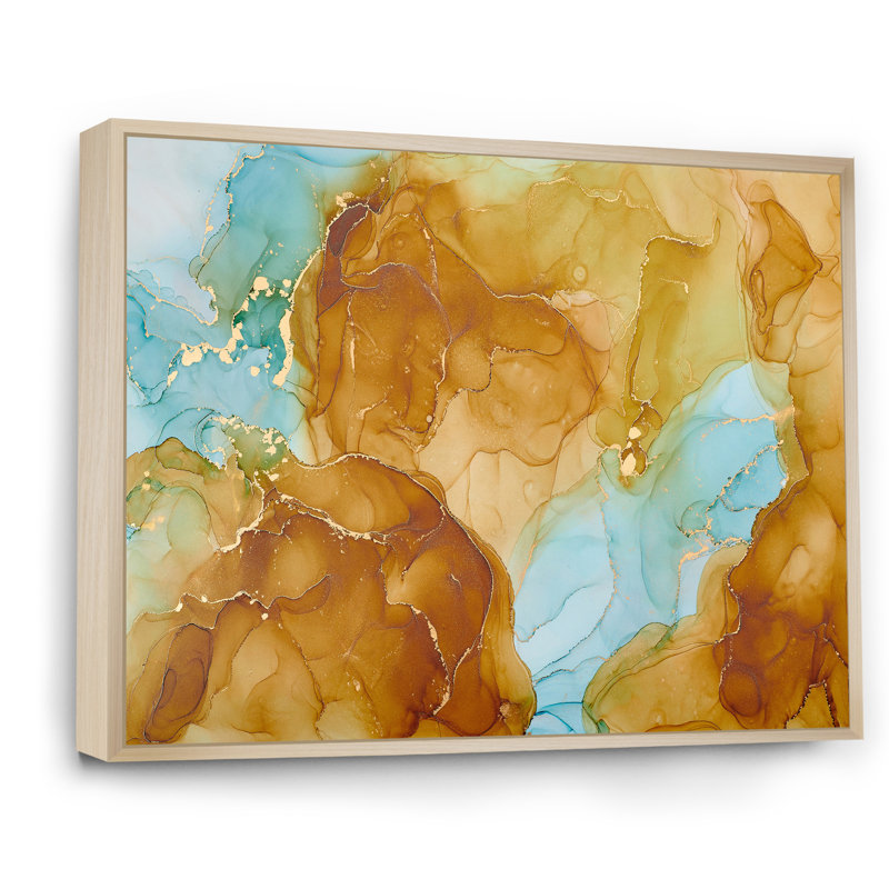 «Brown Luxury Abstract Fluid», peinture sur toile, H 34 po x l 44 po x P 1,5 po, Cadre flottant érable