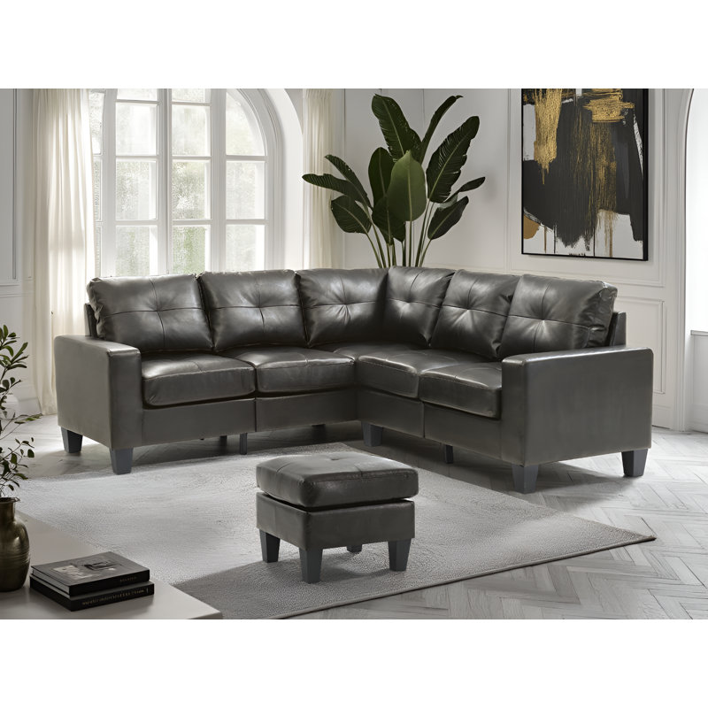 Canapé modulaire en similicuir avec repose-pieds Grèce, Noir