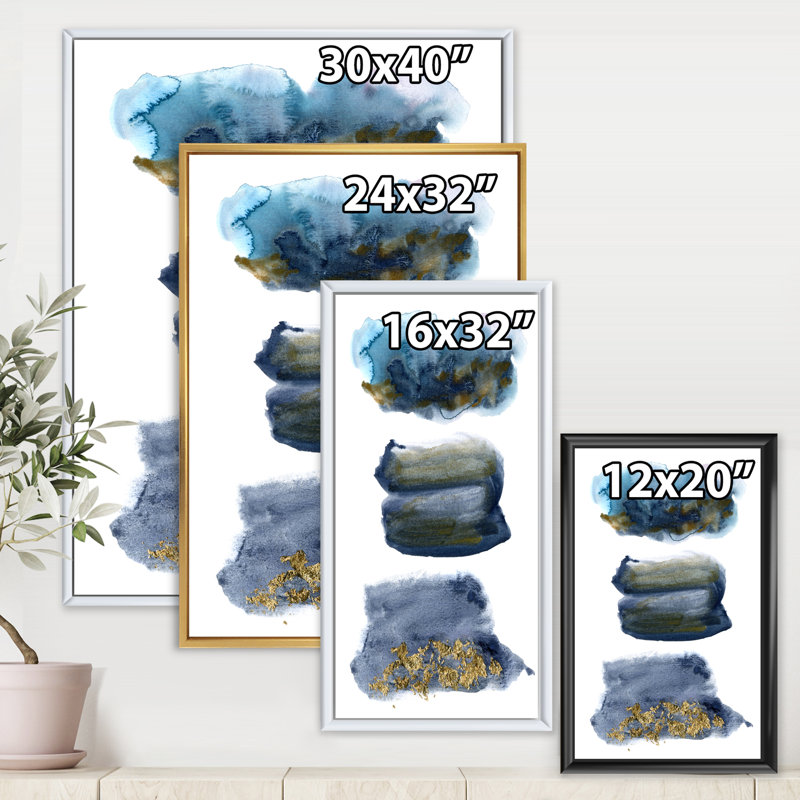 Aquatic Abstracts Clouds with Golden Touches - Peinture sur toile à cadre flottant, H 40 po x l 30 po x 1,5 po