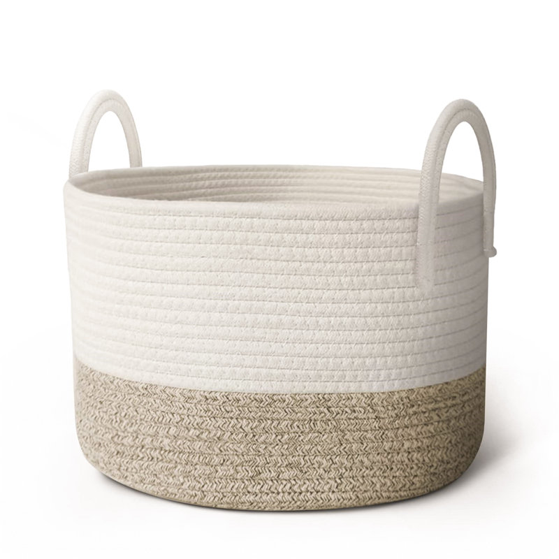 Fabric Laundry Basket with Handles, Natural/White