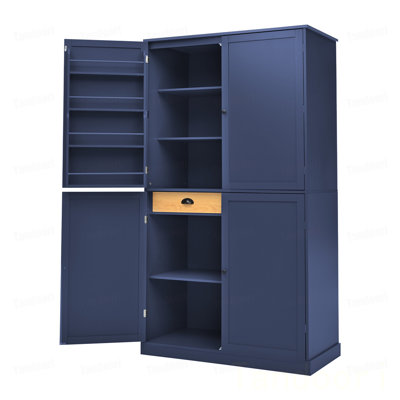 Grande armoire de rangement haute autoportante avec 2 tiroirs, 2 tablettes réglables, 8 tablettes de porte pour la cuisine, la salle à manger