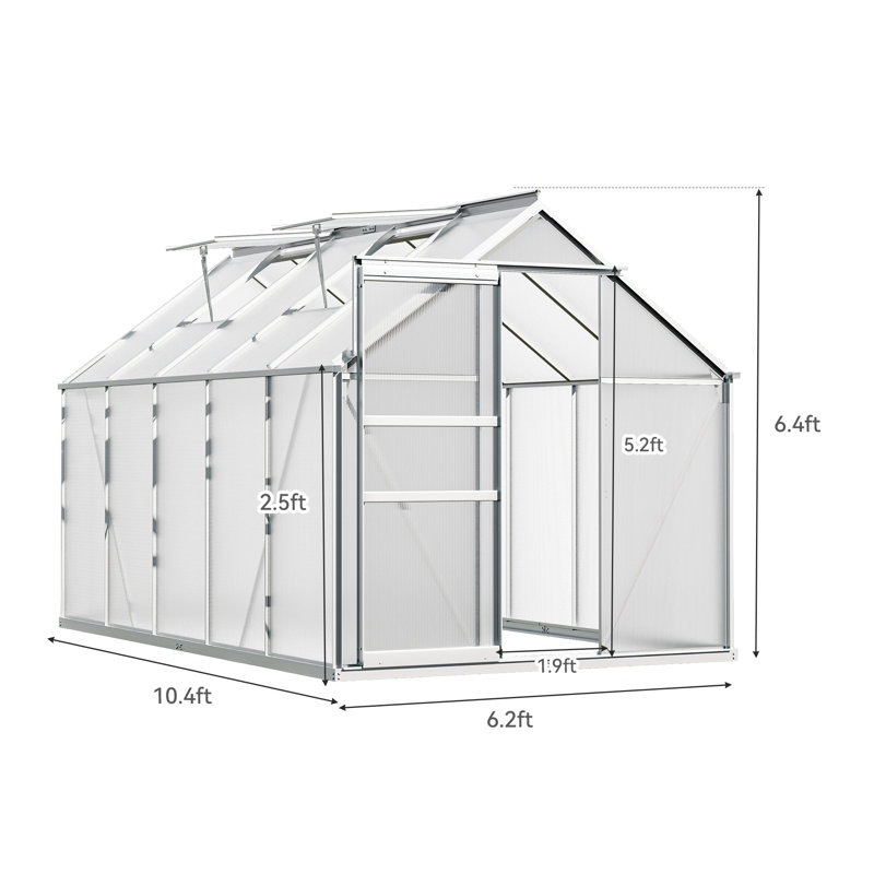 6'W X 4/6/8/10/12'D Heavy-duty Walk-in Hobby Greenhouse, 76.8" H x 74.4" W x 124.8" D