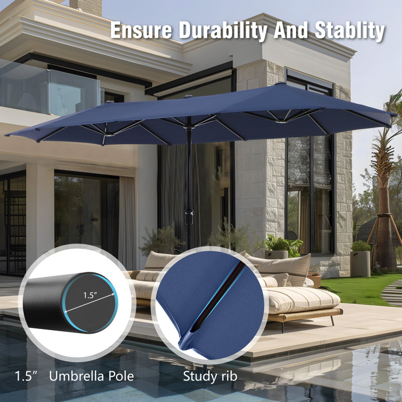 aegean blue rectangular patio umbrella Light and White 9 Foot Greek Key Market Crank Outdoor The aluminum frame provides a lightweight and strong support for the canopy and the steel cable used to lift the canopy provides added resilience JEAREY 6.5x10 Ft Rectangular Patio