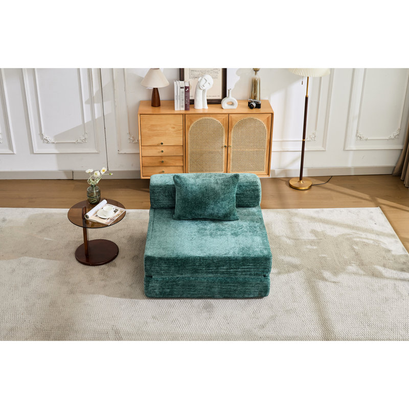 Convertible monoplace foncé, conception à compression avec structure de forme fixe, tissu chenille pour lit de repos au sol, documentaire télévisé dans le salon