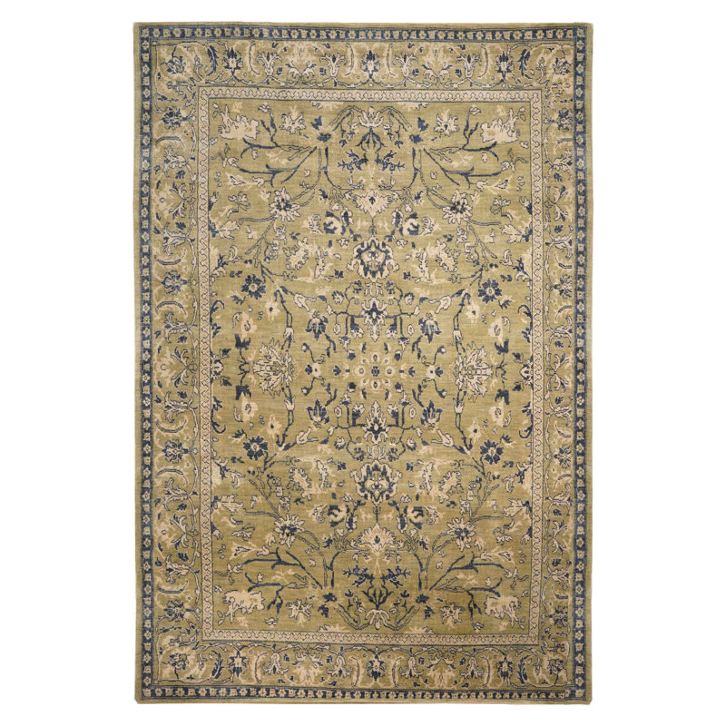 Hand Knotted Loom Wool Eco-Friendly Area Rugs - Rectangle Shape, Light Green Color, Oriental Design, High Pile Thick Handmade Anti Skid Area Rugs for Living Room, Bed Room