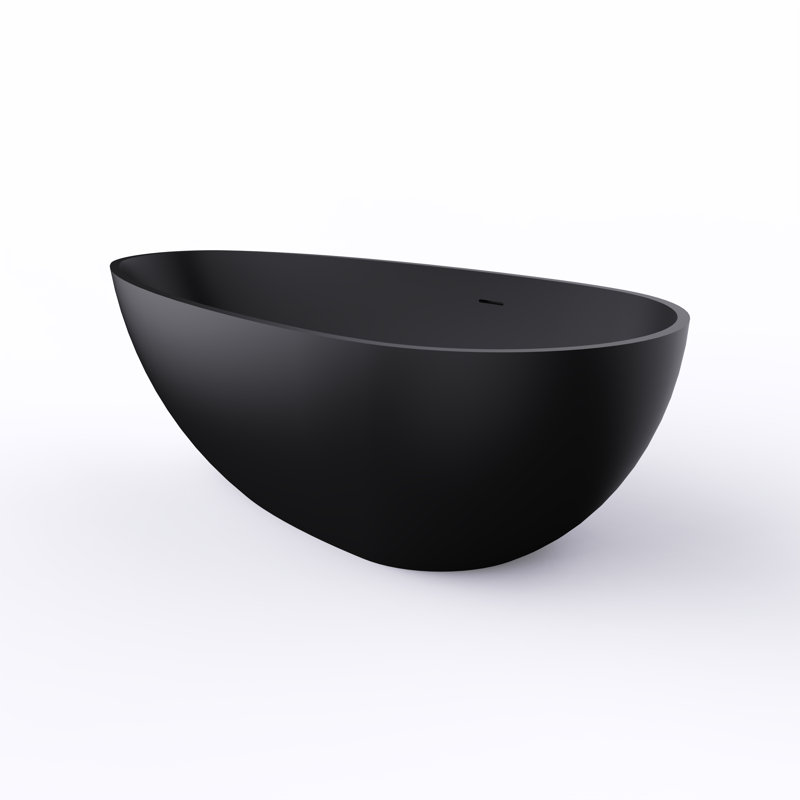 Baignoire de trempage autoportante à surface solide de 66,9 pouces pour salle de bain, Noir mat
