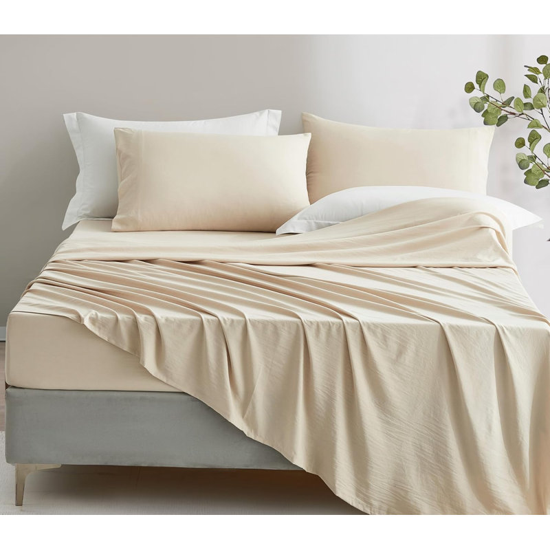 Washed Microfiber Bedding Microfiber Sheet Set, Sand, Queen Sheet Set + Fitted Sheet + 2 Pillowcases