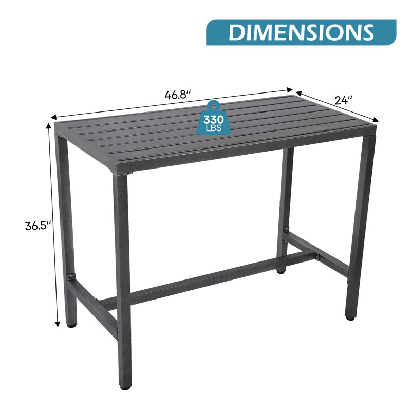 Table de bar d'extérieur Deasya, Gris, Gris, H 36,5 po x l 46,8 po x P 24 po