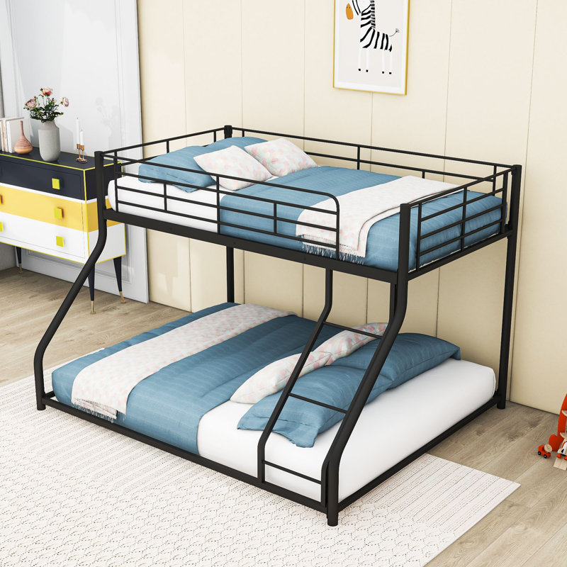 Metal Bunk Bed With Ladder And Guardrails, Twin XL Over Queen