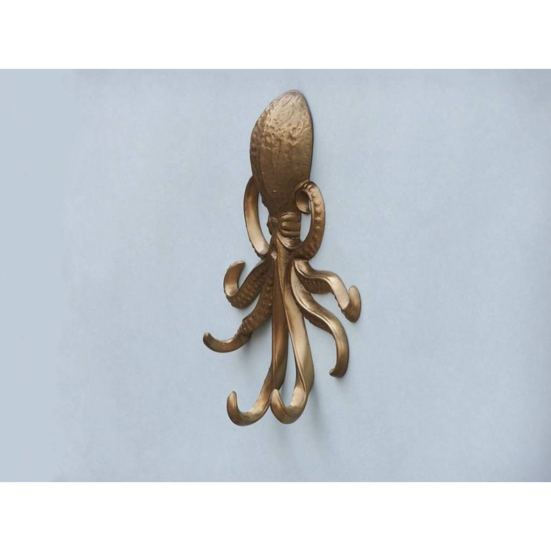 Crochet mural octopus Keven, Laiton antique