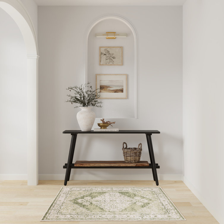 Haydel Oriental Machine Washable Power Loom Polyester Area Rug in Ivory/Green