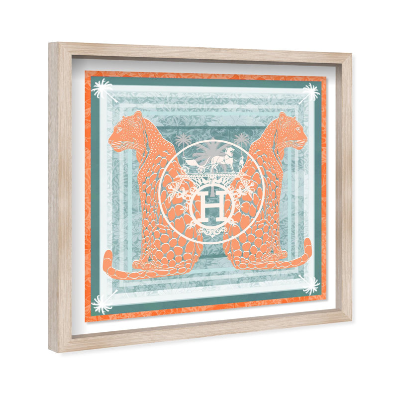 Casablanca to Paris Peach Print Glam Jungle by Oliver Gal, Black Frame, 12 x 12, 13.5"H x 13.5"W, Natural Oak Frame