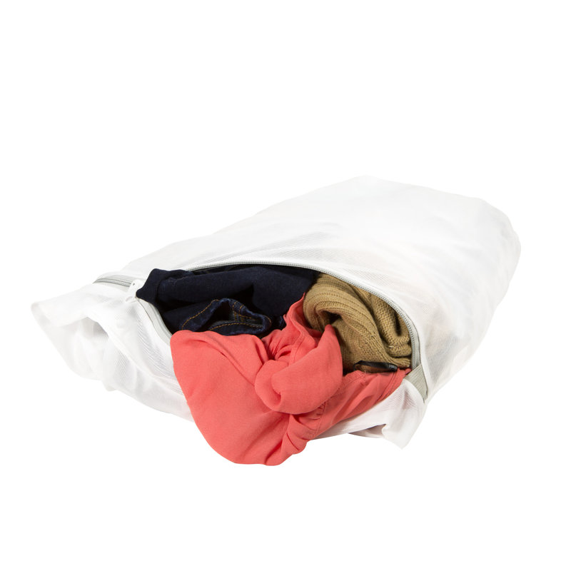 Large White Mesh Laundry Wash Bag with Zipper Closure