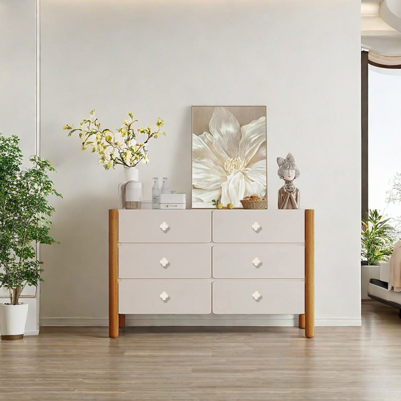 Six Drawer Sideboard with Concave Design, Light walnut