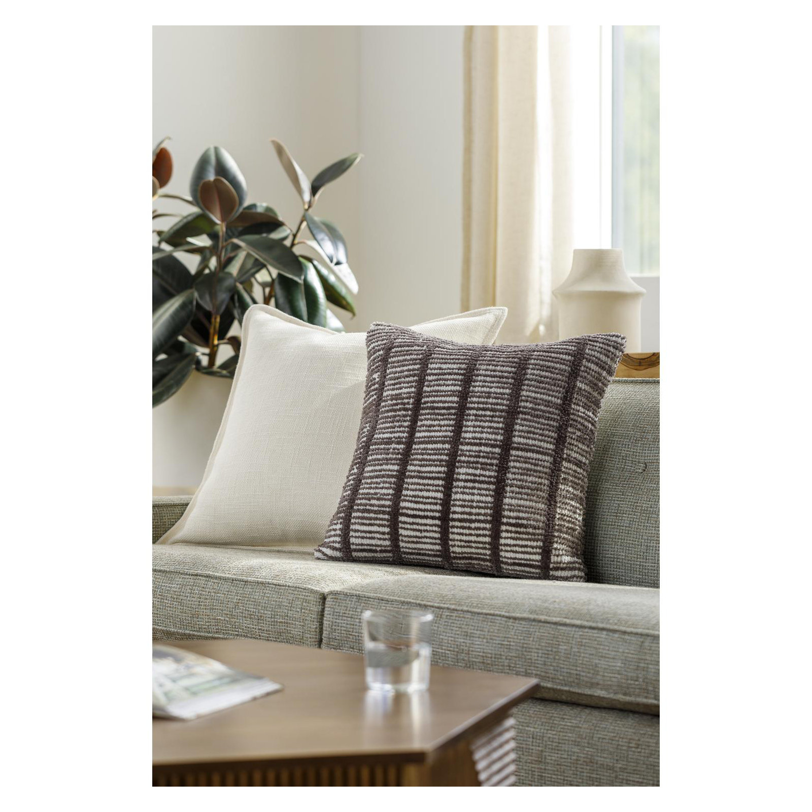 Wanderer Plaid Throw Pillow, Charocal/White, Pillow Cover Only - No Insert, 22" x 22"