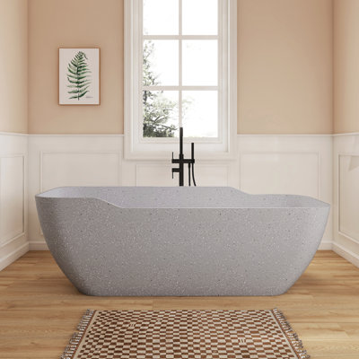 Baignoire de trempage autoportante en béton à surface solide 71 po Fslefay Terrazzo