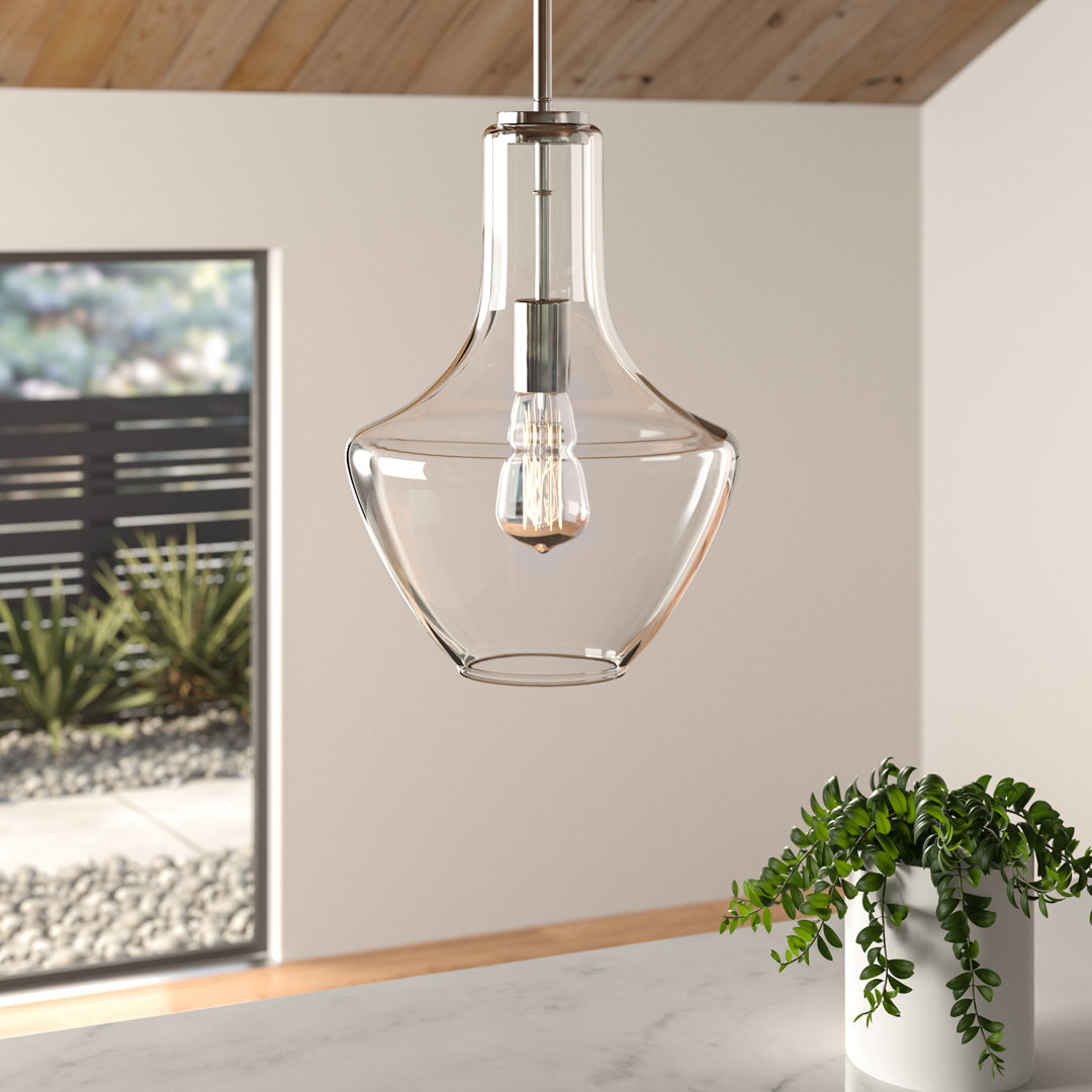 Moten 1 - Light Single Pendant Laurel Foundry Modern Farmhouse® Shade Color: Clear Glass Size: 20" H x 13.75" W x 13.75" D Finish: Chrome