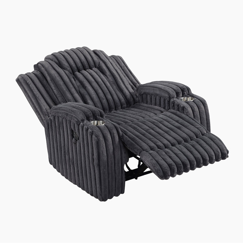 Garrett 38" Modern & Contemporary Corduroy Manual Recliner with Space-Saving Wall-Hugger Design & Dual Cup Holders, Dark Gray