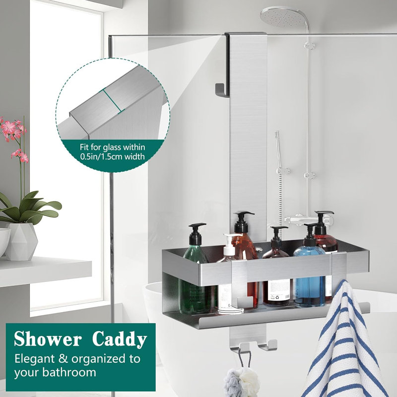 Étagère de douche suspendue à la porte, en acier inoxydable 304, antirouille, sans perçage, argentée.