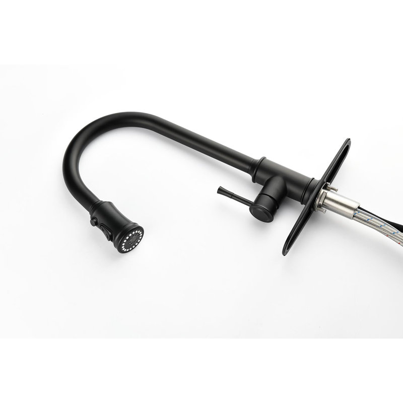 Robinet de cuisine rétractable en acier inoxydable, noir mat, poignée simple, 3 options de débit d'eau, robinet de finition noir avec rétractable, acier, modes, fonctionnalité avancée