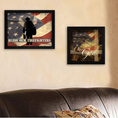 "Firefighters One Nation", ensemble de 2 vignettes encadrées pour décoration murale par Marla Rae