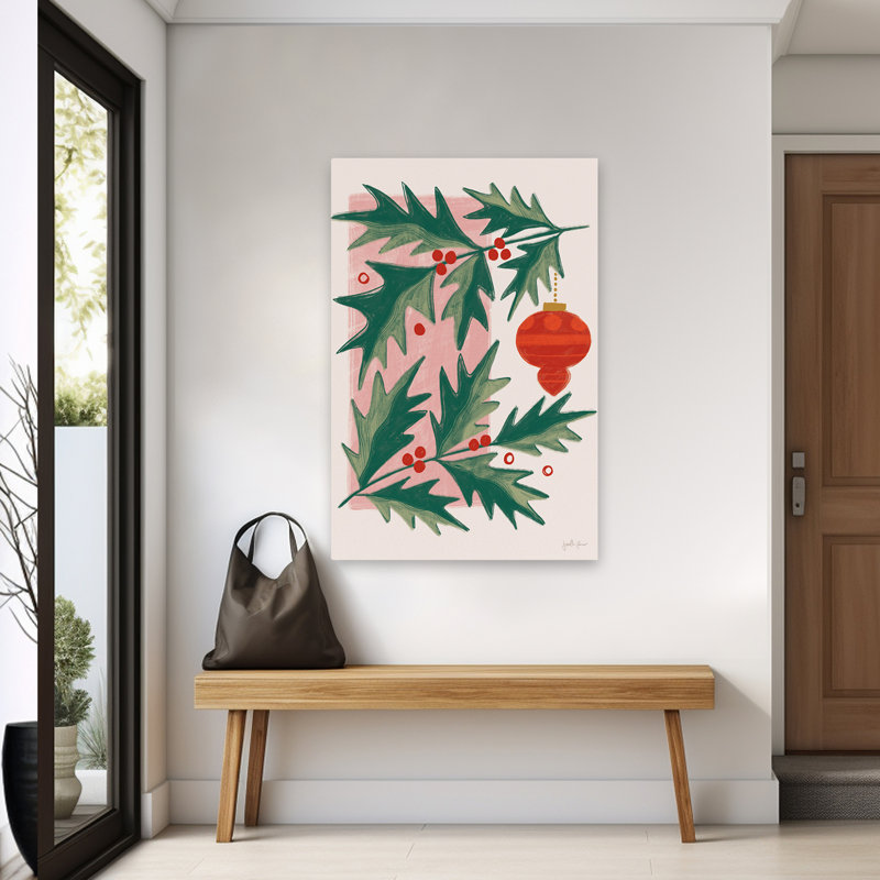Art rétro des fêtes - baies - Noël vert, H 60 po x l 40 po